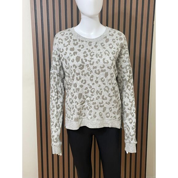 Rails Marlo Women's M Gray Sweatshirt Cotton Leopard Print Side Zip Minimalist - Picture 1 of 10